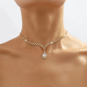 Rhinestone Water Drop Pendant Collarbone Chain Necklace