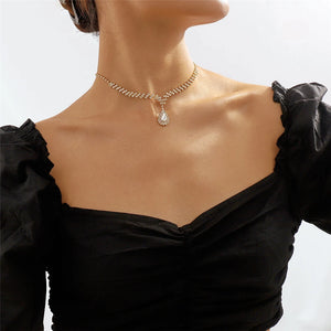 Rhinestone Water Drop Pendant Collarbone Chain Necklace
