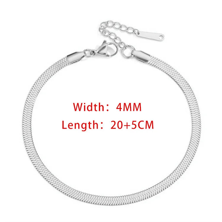 Stainless Steel Ankle Bracelet Flat Snake Chain