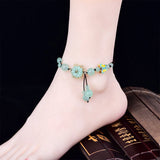 Ethnic Style Anklet Flower Pattern Beads Pendant Jewelry Leg Chain