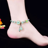 Ethnic Style Anklet Flower Pattern Beads Pendant Jewelry Leg Chain