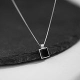 Vintage Square Pendant Necklace for Women Silver Plated Sweater Chain