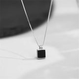 Vintage Square Pendant Necklace for Women Silver Plated Sweater Chain