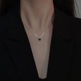 Vintage Square Pendant Necklace for Women Silver Plated Sweater Chain