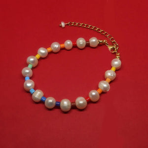 Bohemia Rainbow Turquoise Glass Bead Pearl Bracelet