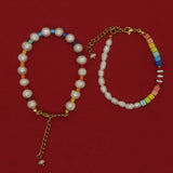 Bohemia Rainbow Turquoise Glass Bead Pearl Bracelet