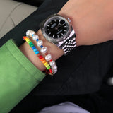Bohemia Rainbow Turquoise Glass Bead Pearl Bracelet