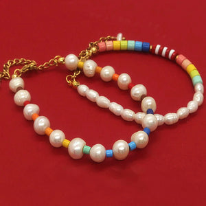 Bohemia Rainbow Turquoise Glass Bead Pearl Bracelet