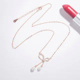 Bow Pendant S925 Silver Tassel Pearl Necklace Women's Collarbone Chain