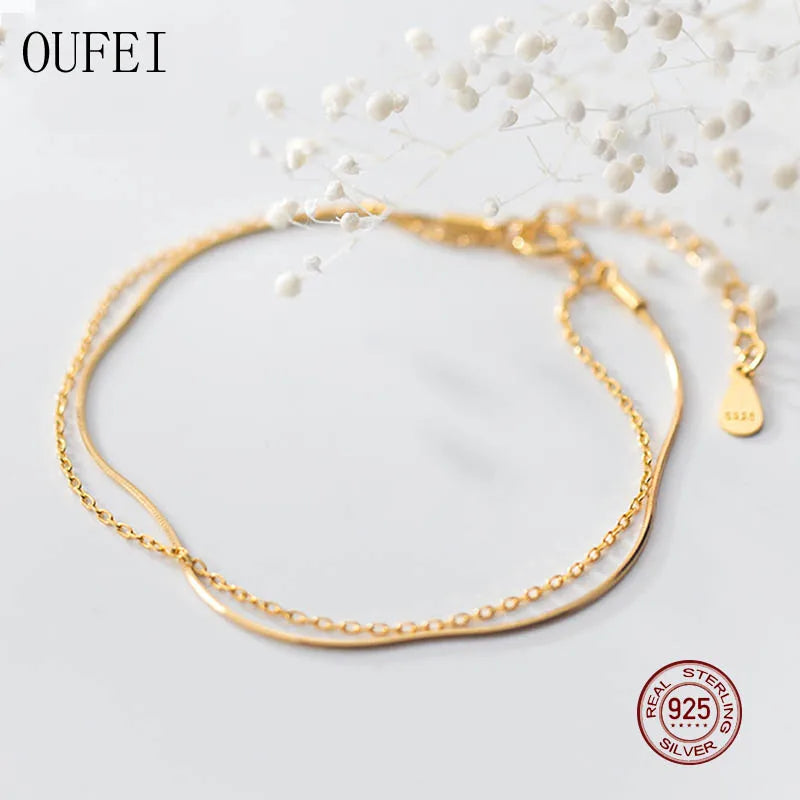 925 Sterling Silver Bracelet Charm Double-Layer Bracelet for Women