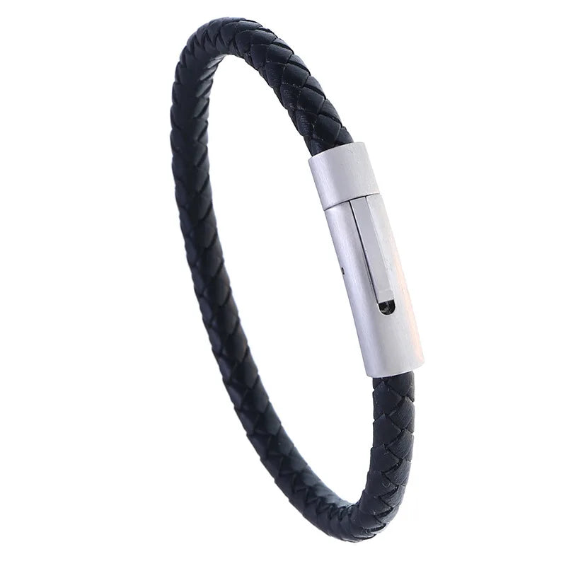 Vintage Men's Stainless Steel Leather Bracelet