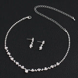Bridal Jewelry Set Silver Rhinestone Crystal Choker Necklace Earrings
