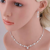 Bridal Jewelry Set Silver Rhinestone Crystal Choker Necklace Earrings