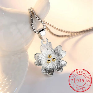 Cherry Blossoms Flower Pendant Necklace 925 Sterling Silver Choker Gift