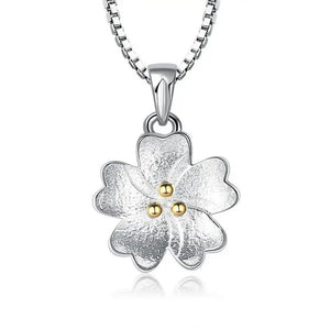 Cherry Blossoms Flower Pendant Necklace 925 Sterling Silver Choker Gift