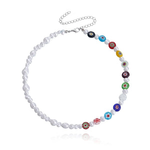 Choker Chain Colorful Glass Beads Necklace Clavicle Chain Necklace