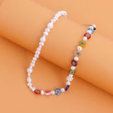 Choker Chain Colorful Glass Beads Necklace Clavicle Chain Necklace