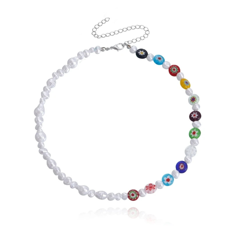 Choker Chain Colorful Glass Beads Necklace Clavicle Chain Necklace