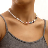 Choker Chain Colorful Glass Beads Necklace Clavicle Chain Necklace