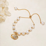 Zirconia Pearl Circle Bracelet with Shell Pendant