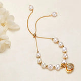 Zirconia Pearl Circle Bracelet with Shell Pendant