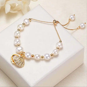 Zirconia Pearl Circle Bracelet with Shell Pendant