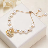 Zirconia Pearl Circle Bracelet with Shell Pendant
