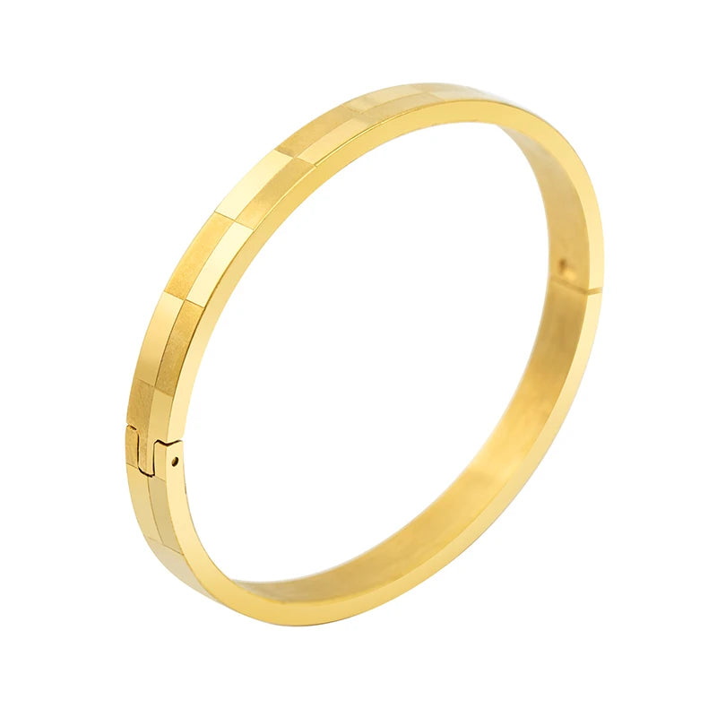 Classic Women Bangles Stainless Steel Plating 18K Grid Bracelets