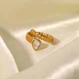 Green Zircon Wedding Rings For Women Stainless Steel Heart Crystal Ring