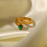 Green Zircon Wedding Rings For Women Stainless Steel Heart Crystal Ring