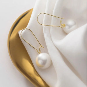 S925 Sterling Bead Shell Pearls Long Earrings