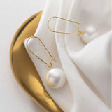 S925 Sterling Bead Shell Pearls Long Earrings