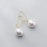 S925 Sterling Bead Shell Pearls Long Earrings