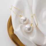 S925 Sterling Bead Shell Pearls Long Earrings