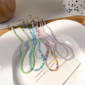 Colorful Bead Necklace Boho Choker Round Crystal Ring Jewelry