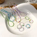 Colorful Bead Necklace Boho Choker Round Crystal Ring Jewelry