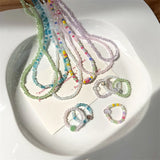 Colorful Bead Necklace Boho Choker Round Crystal Ring Jewelry
