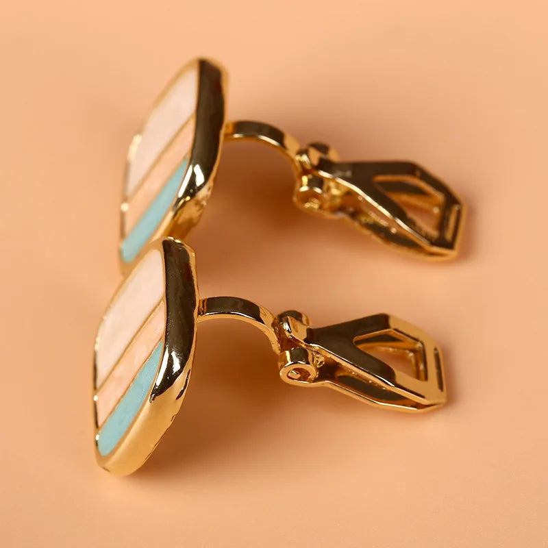 Enamel Geometric Square Clip on Earrings for Women Party Jewelry