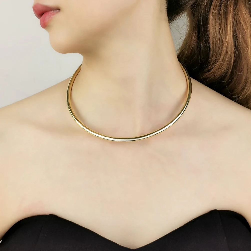 Copper Choker Necklace Chunky Metal Collar Torque Maxi Jewelry Women
