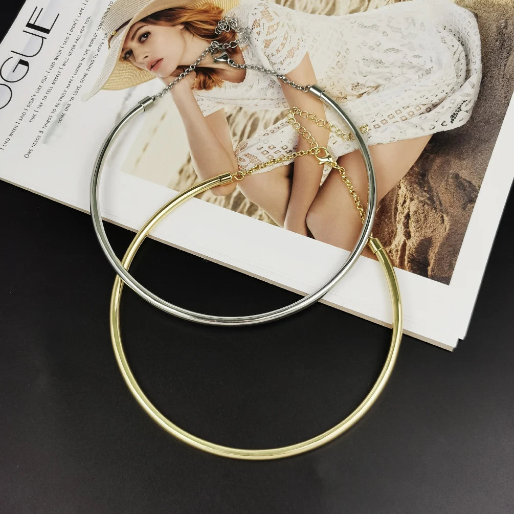Copper Choker Necklace Chunky Metal Collar Torque Maxi Jewelry Women
