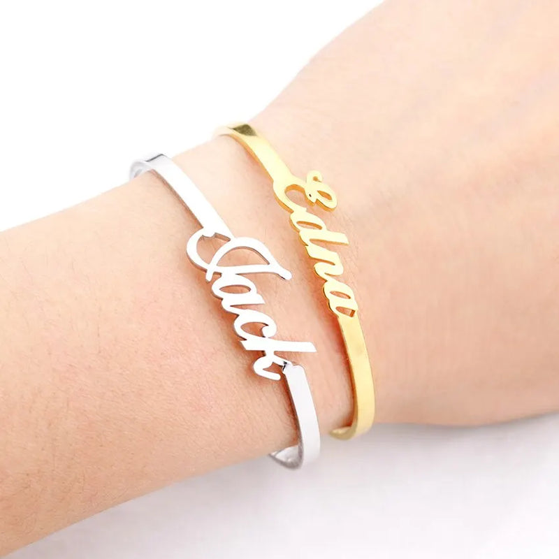 Name Bracelets Personalized Bangles Stainless Steel Adjustable Nameplate