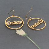 Name Drop Earrings Stainless Steel Circle Personalized Initials Dangle Earrings