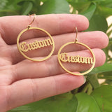 Name Drop Earrings Stainless Steel Circle Personalized Initials Dangle Earrings