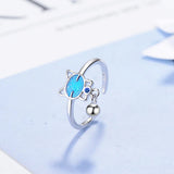 Cat Bead Tassel Adjustable Ring 925 Sterling Silver Ring