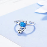 Cat Bead Tassel Adjustable Ring 925 Sterling Silver Ring