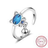 Cat Bead Tassel Adjustable Ring 925 Sterling Silver Ring