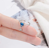 Cat Bead Tassel Adjustable Ring 925 Sterling Silver Ring