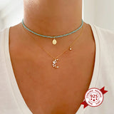 Dainty CZ Silver Moon Chain Necklace 925 Sterling Silver Pendant Necklace