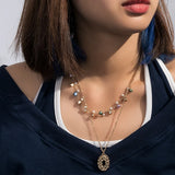 Harmony Ball Pendant Necklace Layered Choker Arrow Bar Adjustable