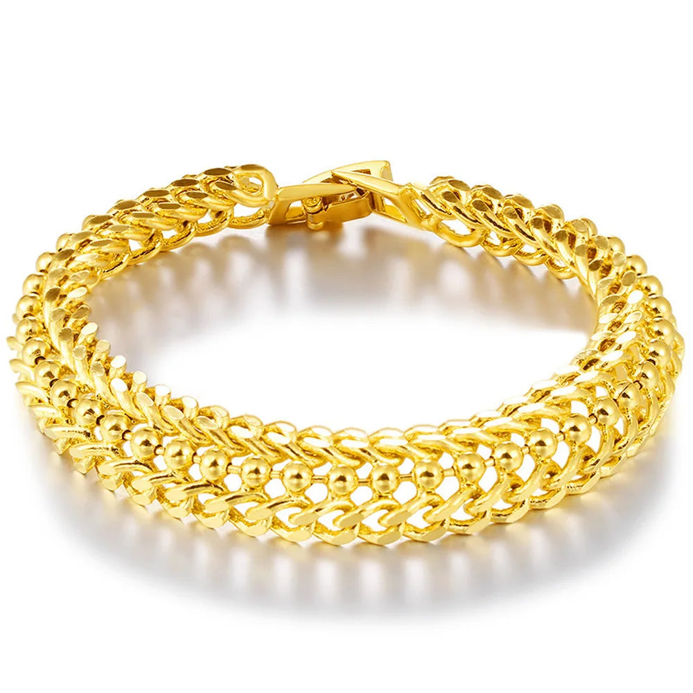 24K Chain Bracelet for Men Vintage Hook Bangle Jewelry